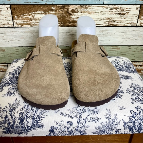 Betula Birkenstock Boston Sandals Taupe Tan Suede Clogs Shoes Women’s Sz 9 Men 7 - Picture 2 of 7
